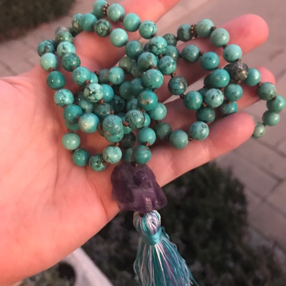 Rare African turquoise and Amethyst Mala beads - Picture 2 of 5